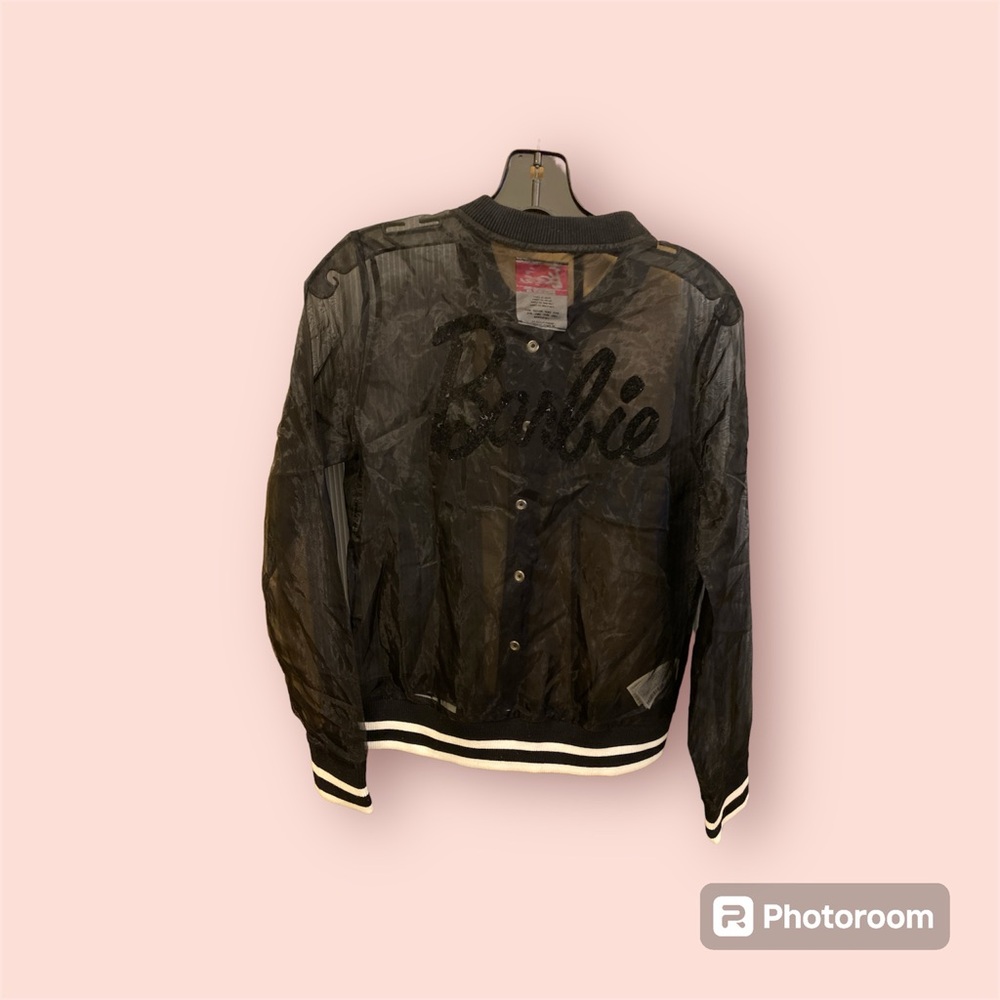 Barbie X Forever 21 Black Sheer Mesh Varisty Style Jacket size Small